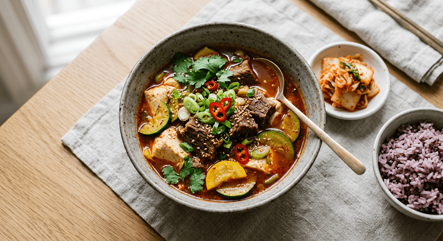Brisket and Zucchini Soft Tofu Stew