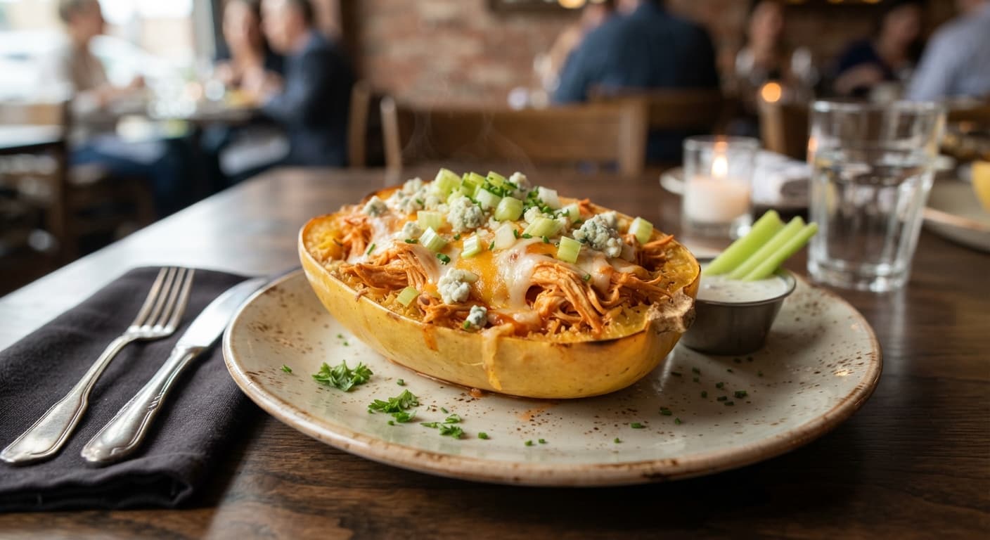 Buffalo Chicken Stuffed Spaghetti Squash