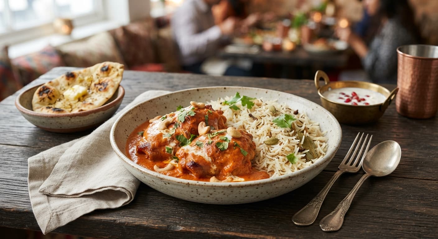 Butter Chicken-Style Braised Chicken Thighs with Cumin Basmati