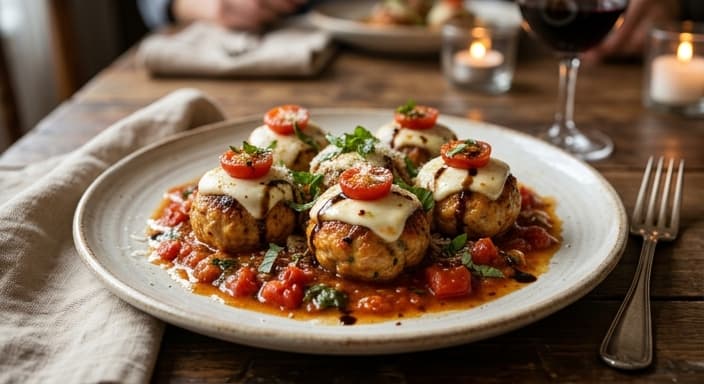 Caprese Chicken Meatballs with Basil Tomato Sauce
