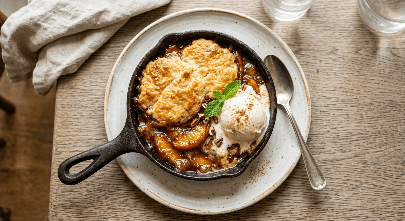 Cast Iron Skillet BBQ Peach Cobbler