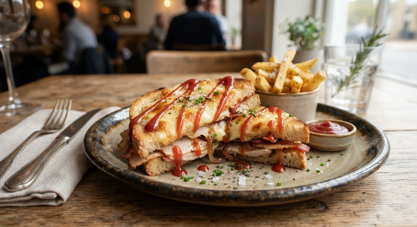 Cheddar Turkey Melt Toast with Ketchup Drizzle