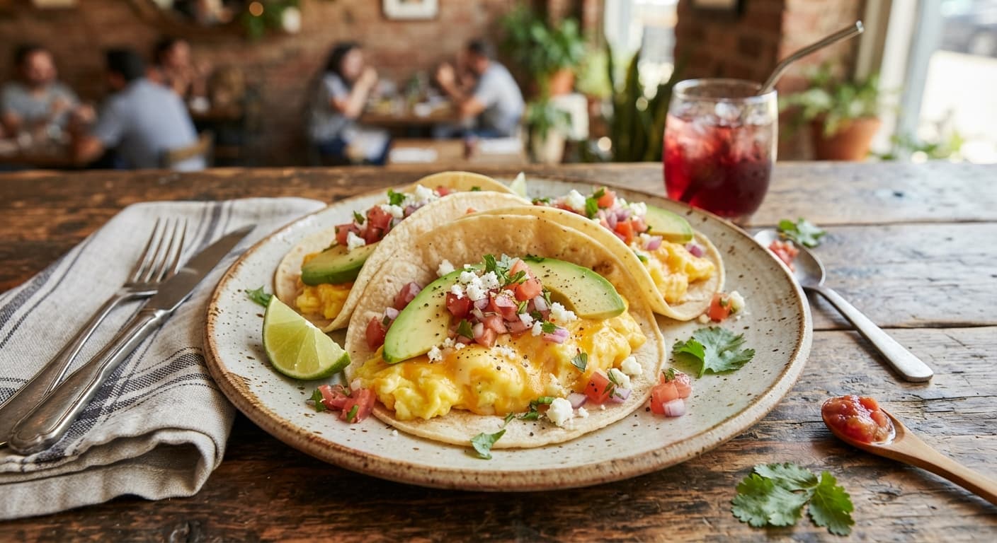 Cheesy Egg and Avocado Breakfast Tacos