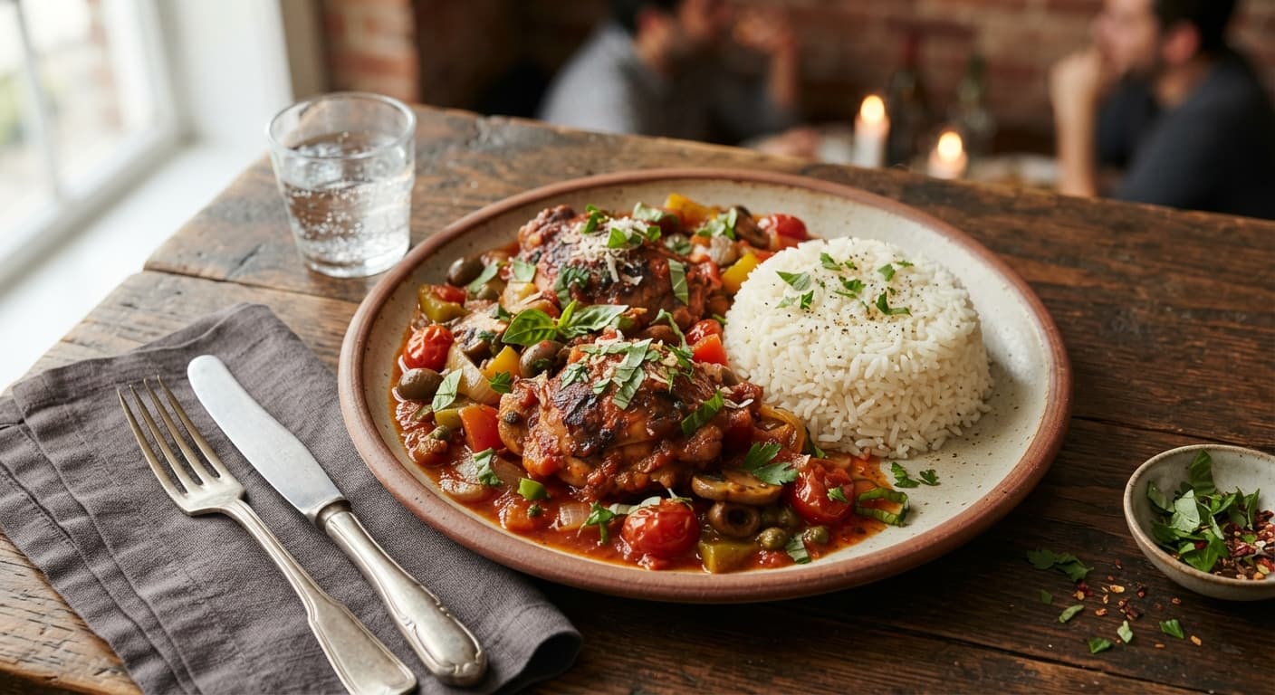 Chicken Cacciatore-Style Skillet with Jasmine Rice