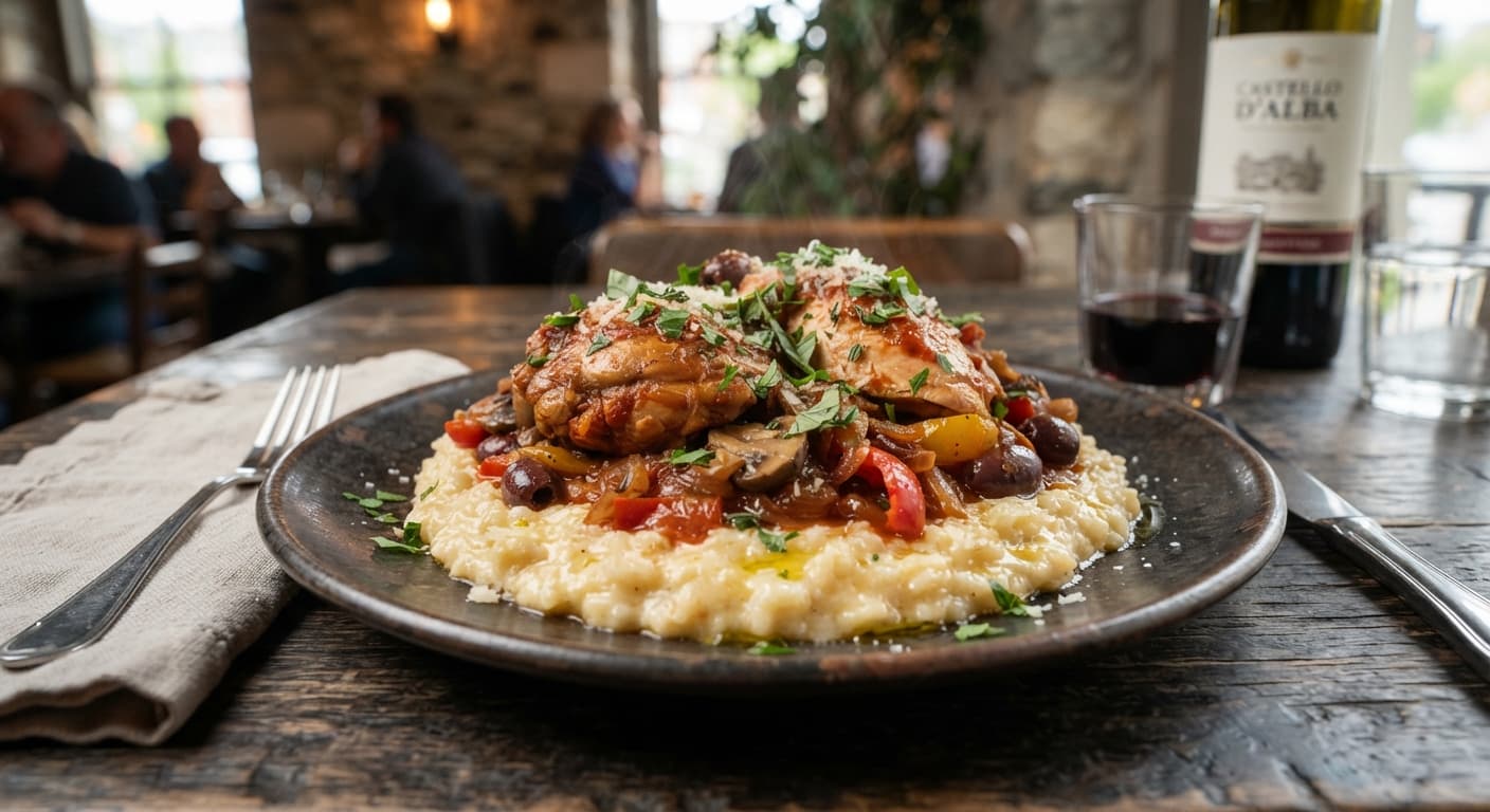Chicken Cacciatore with Creamy Polenta-Style Rice