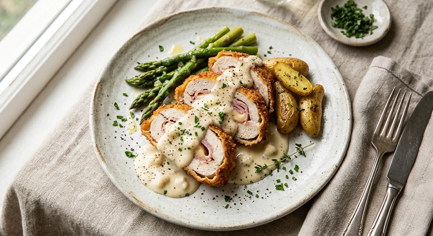 Chicken Cordon Bleu with Cauliflower Bechamel