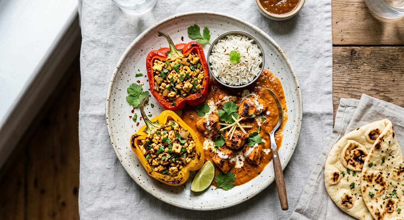Chicken Tikka Masala with Paneer-Stuffed Peppers