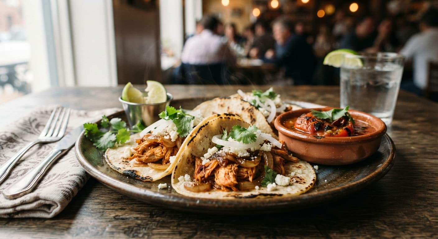 Chicken Tinga Tacos with Charred Salsa Roja