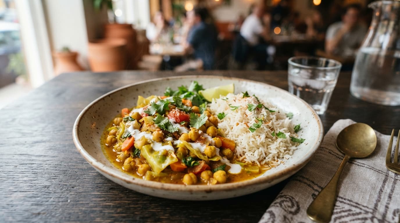 Chickpea & Cabbage Curry with Rice