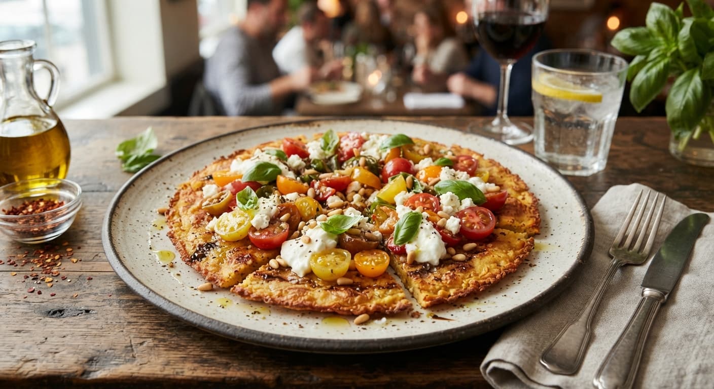 Chickpea Flatbread with Tomato and Basil