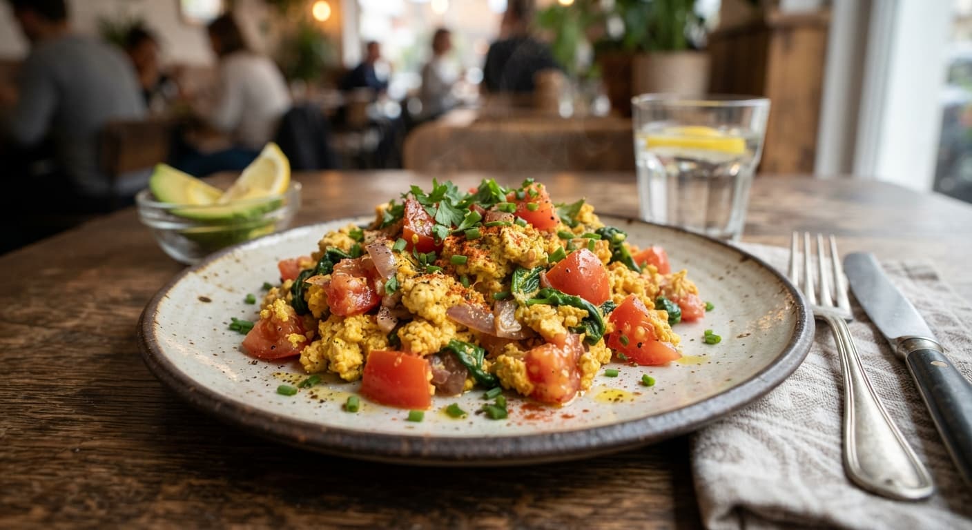 Chickpea Flour Scramble with Diced Tomatoes