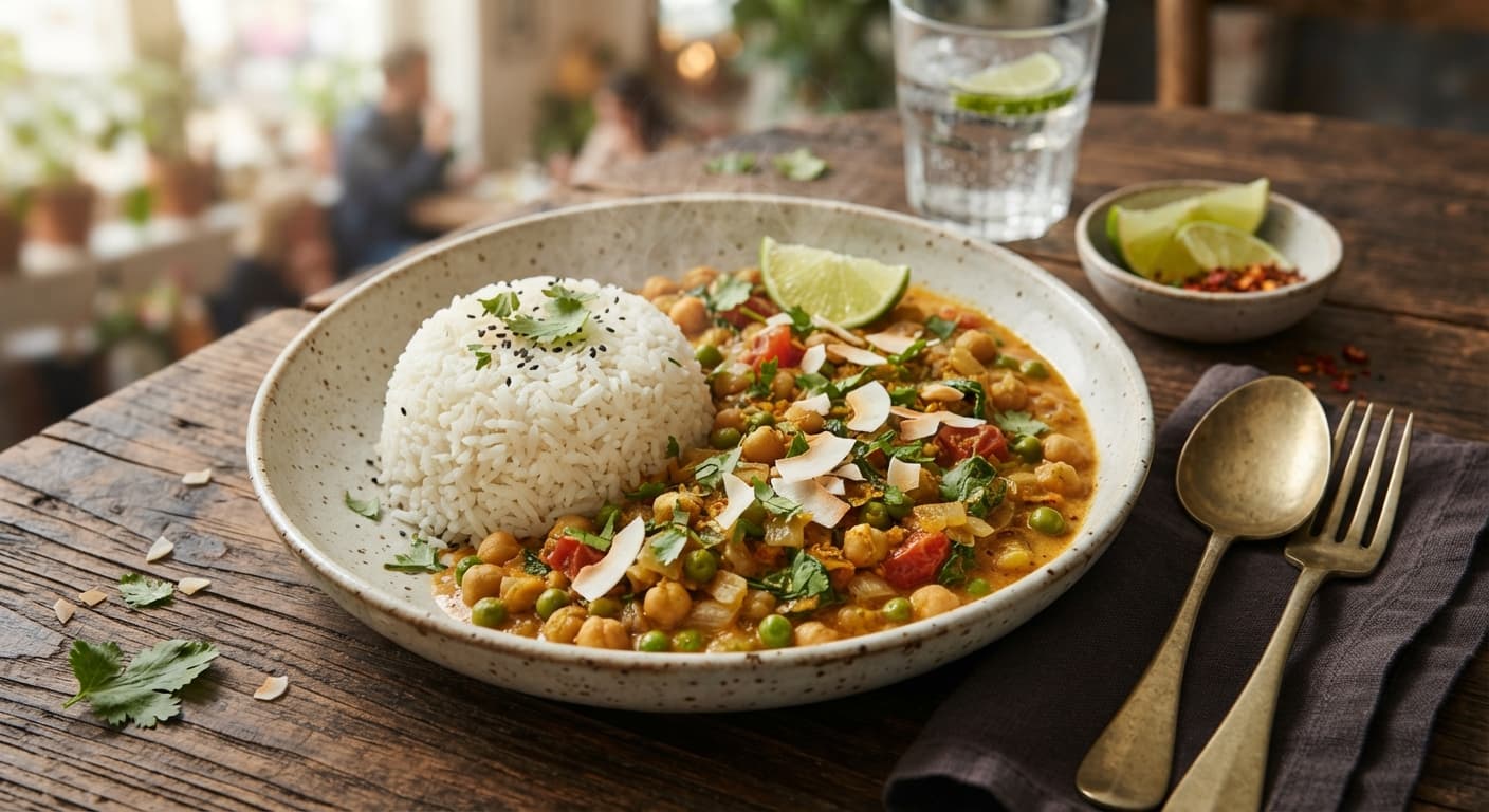 Chickpea & Pea Curry with Jasmine Rice