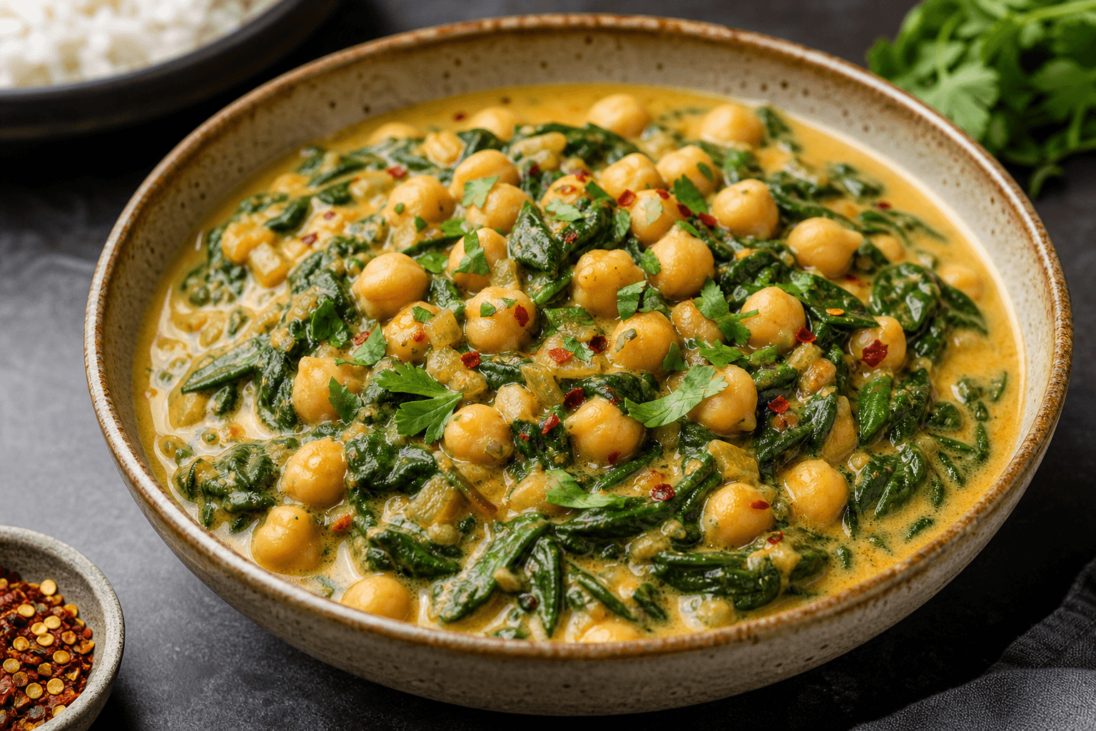 Chickpea Spinach Curry with Coconut Milk