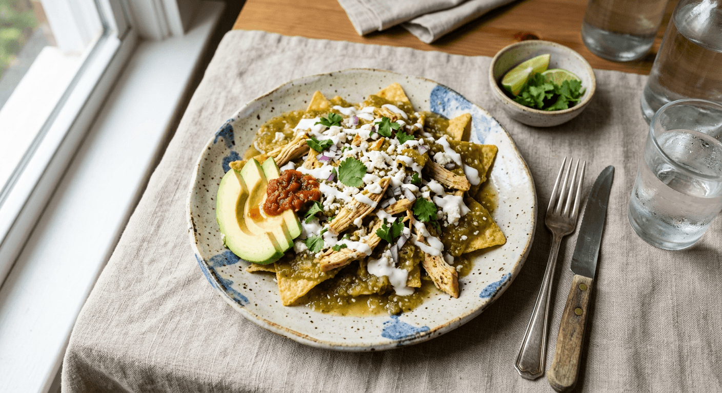 Chilaquiles Verdes with Shredded Chicken