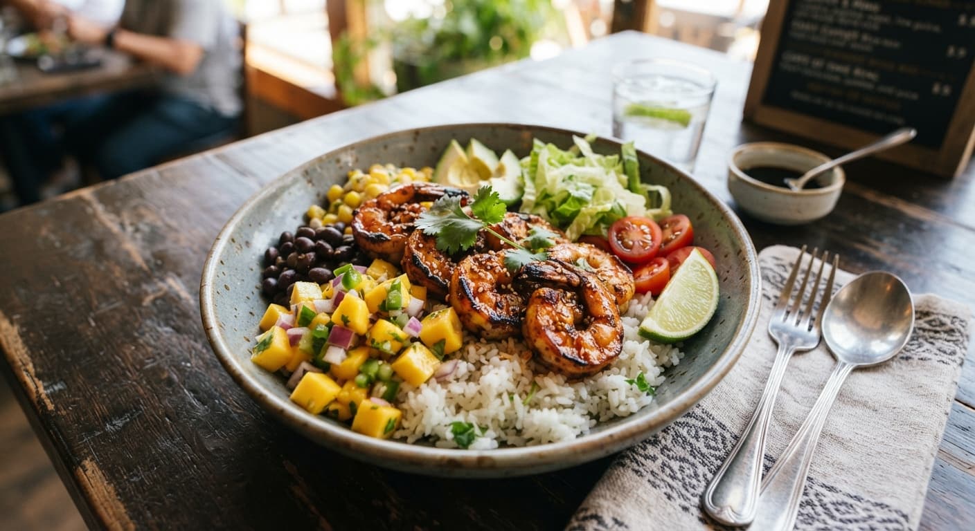 Chili Lime Shrimp Rice Bowl with Mango Salsa
