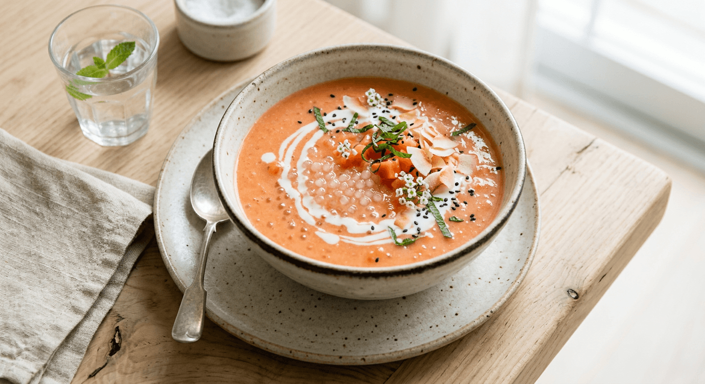 Chilled Papaya And Coconut Milk Soup With Sago