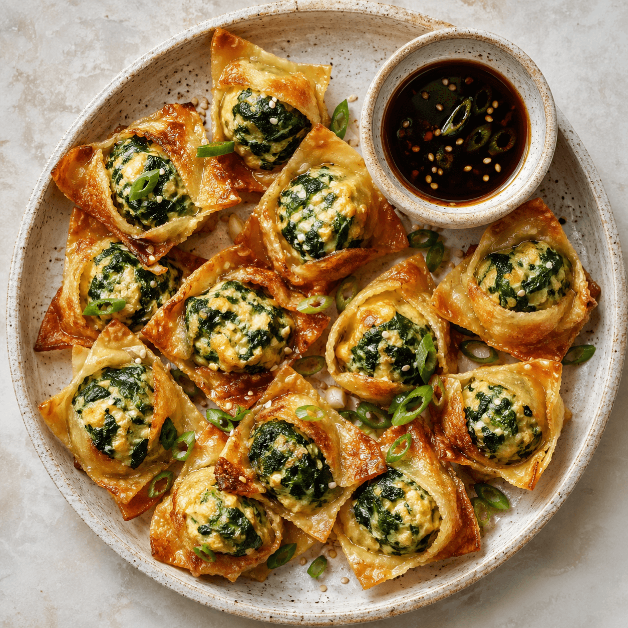 Chinese Comfort: Crispy Spinach Egg “Wonton” Skillet Bites