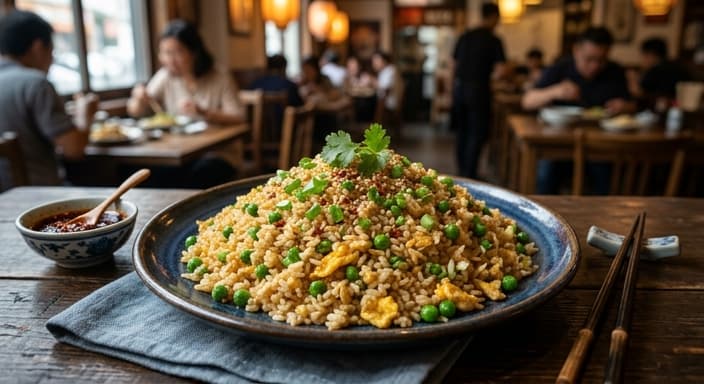 Chinese Egg Fried Rice with Peas & Scallions
