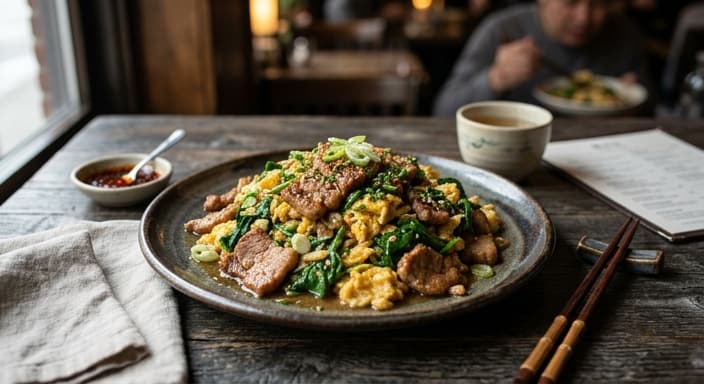 Chinese Five-Spice Pork & Spinach Egg Stir-Fry (Breakfast-Style)