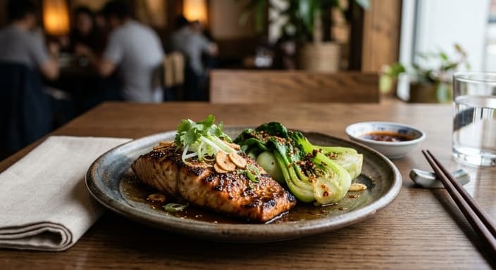 Chinese Five-Spice Soy-Ginger Grilled Red Drum with Bok Choy