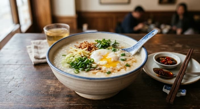 Chinese Scallion-Ginger Congee with Egg