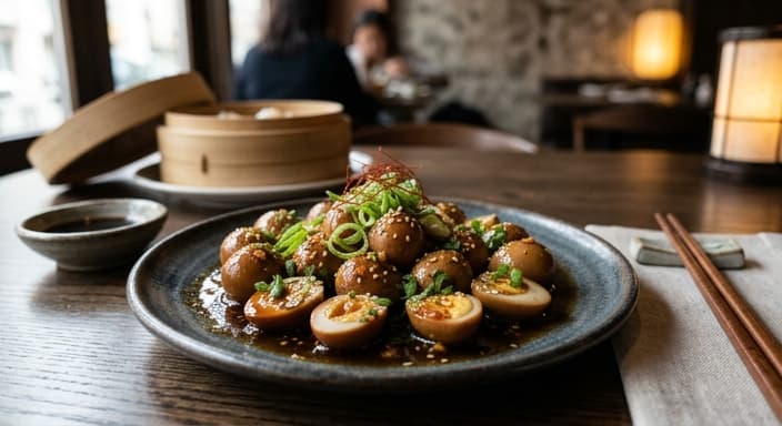 Chinese Soy-Ginger Quail Eggs with Scallion
