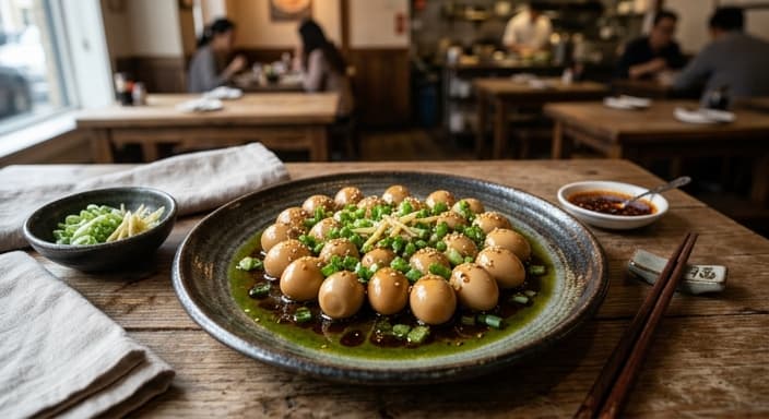 Chinese Soy-Ginger Quail Eggs with Scallion Oil