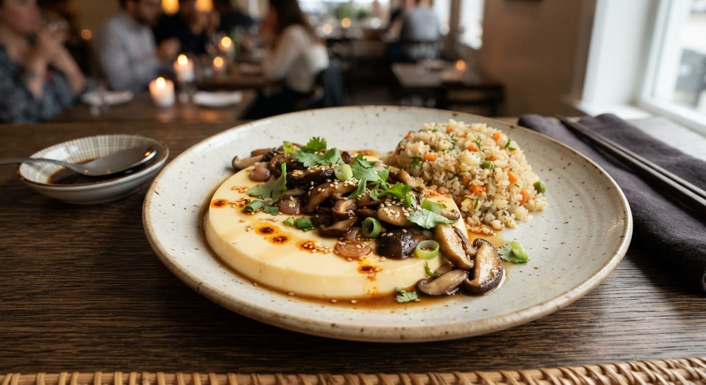 Chinese Steamed Eggs with Coconut Aminos Mushrooms and Cauliflower Rice