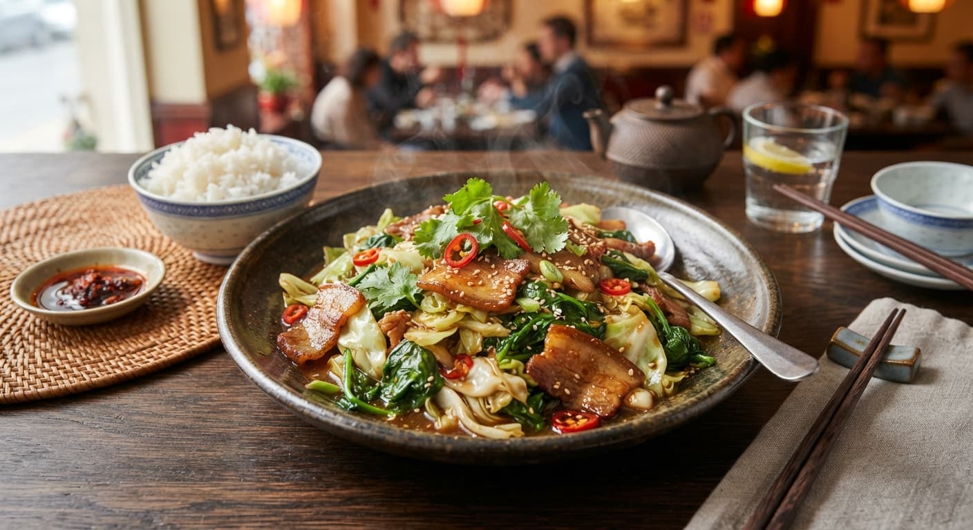 Chinese‑Style Pork and Cabbage Stir‑Fry with Spinach