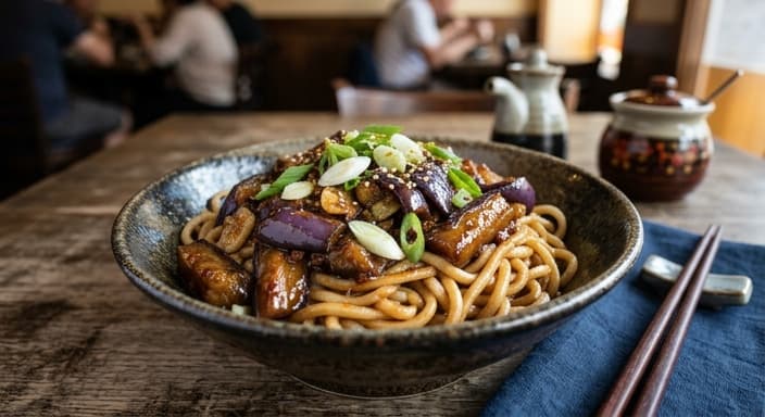 Chinnese Eggplant Garlic-Scallion Noodles Topping