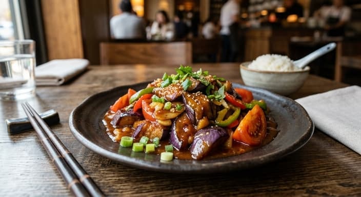 Chinnese Eggplant with Tomato-Style Sweet Savory Sauce
