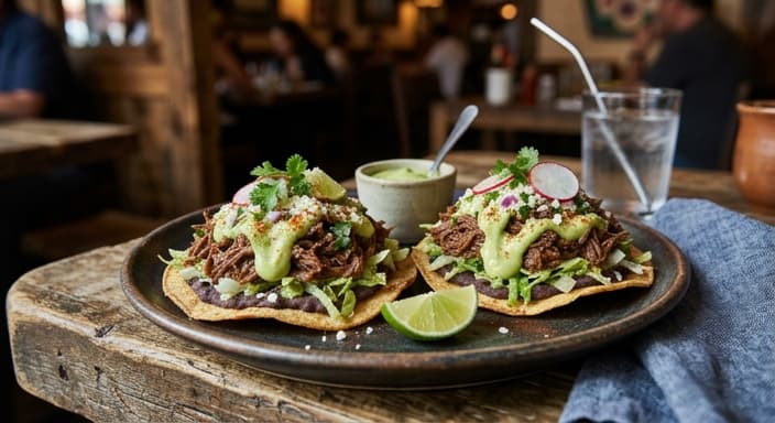 Chipotle Barbacoa Tostadas with Avocado Crema