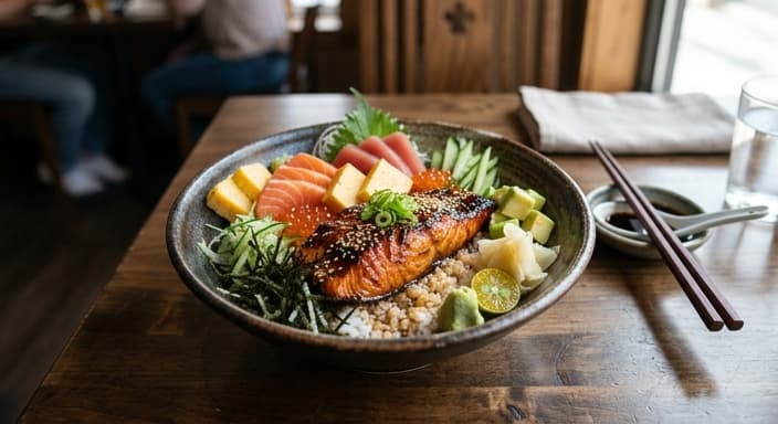 Chirashi-Style Rice with Teriyaki Salmon