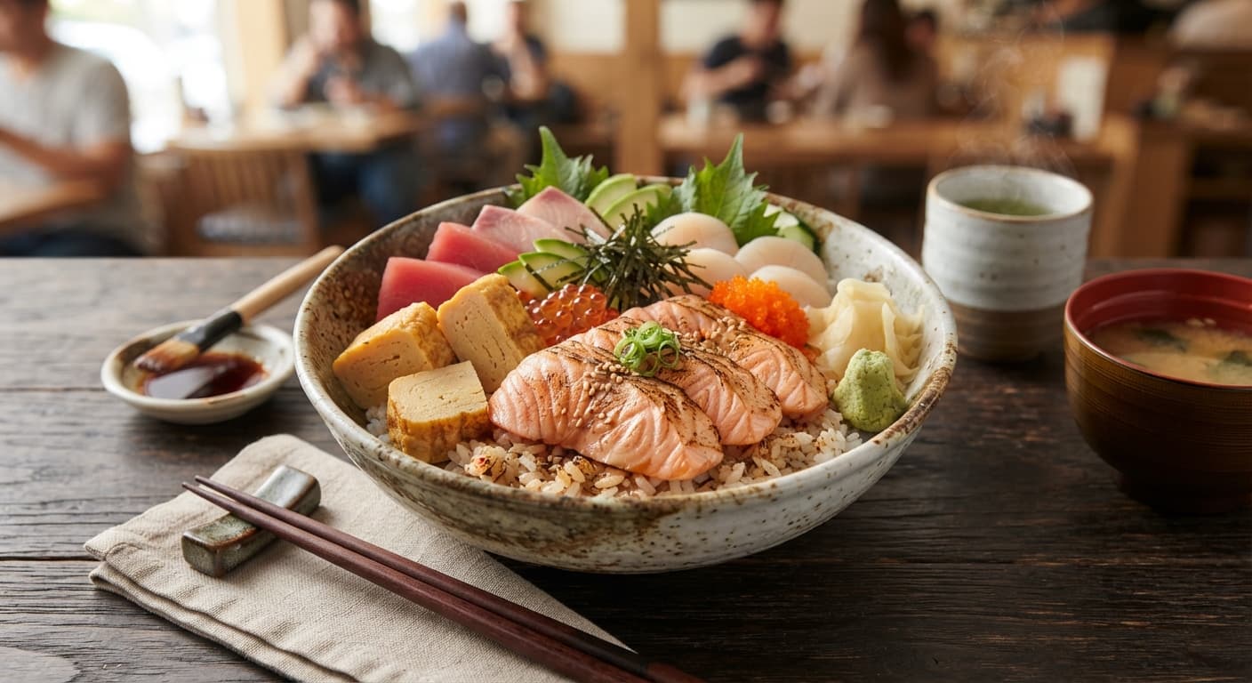 Chirashi-Zushi with Seared Salmon and Tamagoyaki