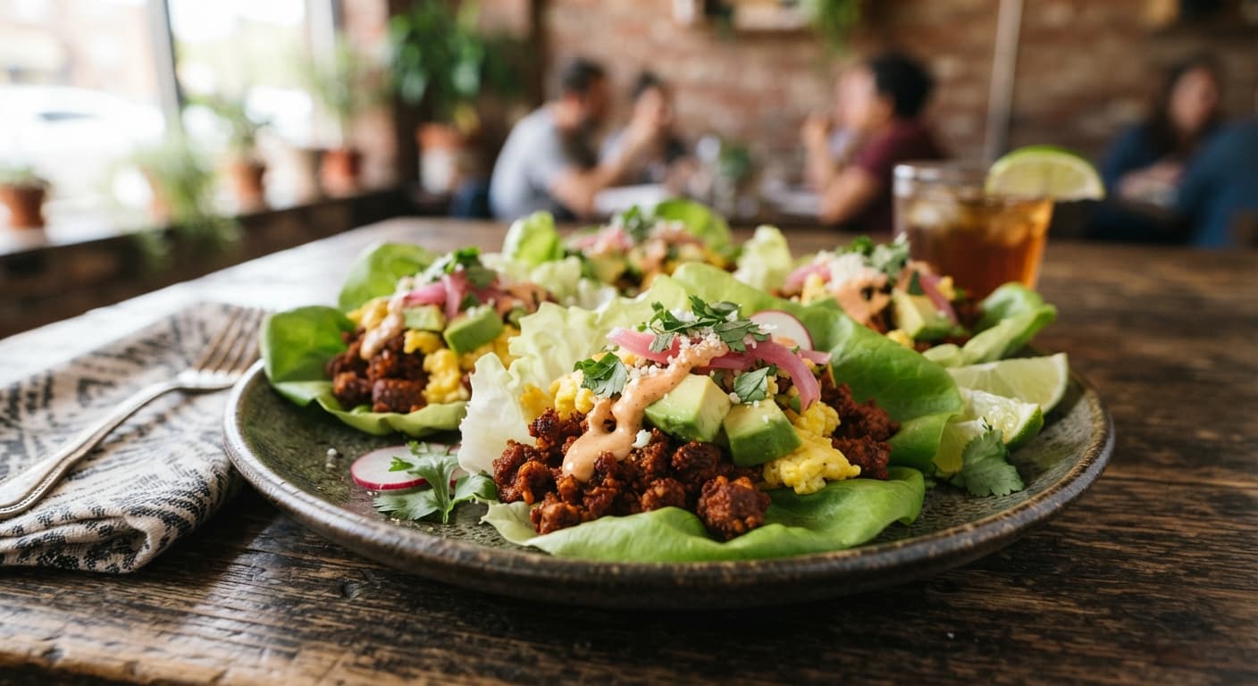 Chorizo and Avocado Breakfast Tacos in Butter Lettuce Cups