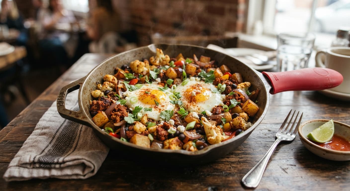 Chorizo and Cauliflower Breakfast Skillet with Crispy Potato Hash