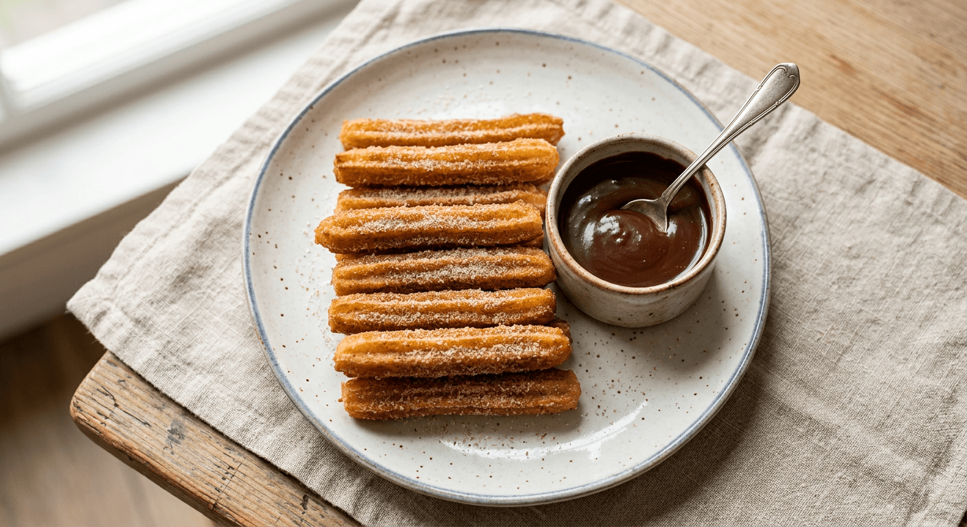 Classic Spanish Churros With Rich Chocolate Sauce