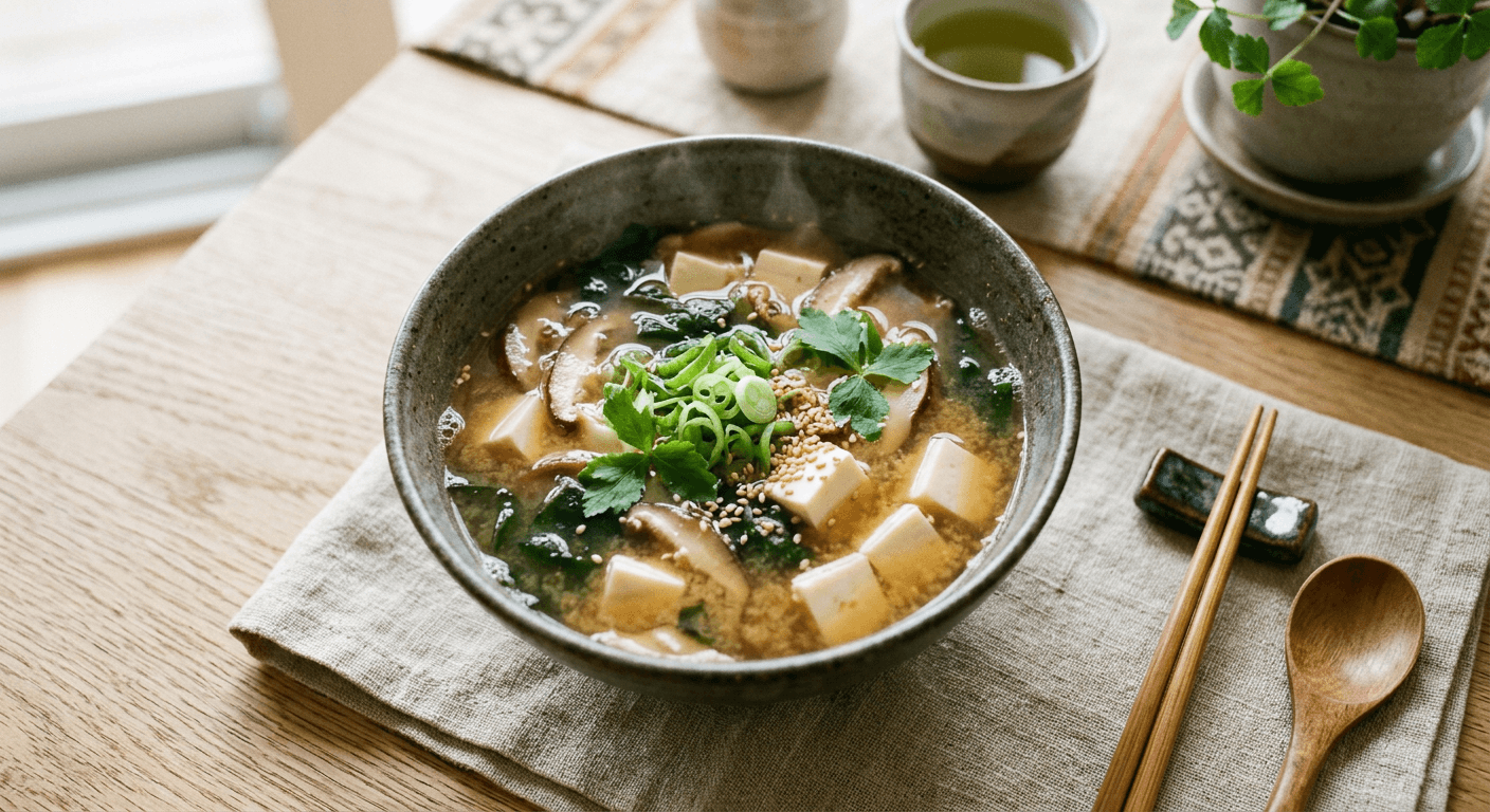 Classic Vegetarian Miso Soup With Tofu