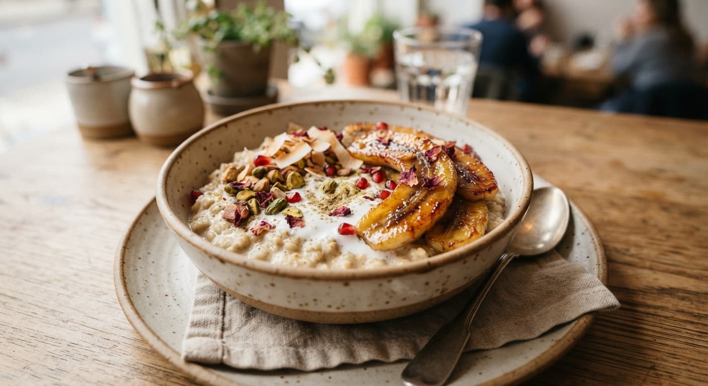 Coconut Cardamom Steel-Cut Oat Porridge with Caramelized Banana
