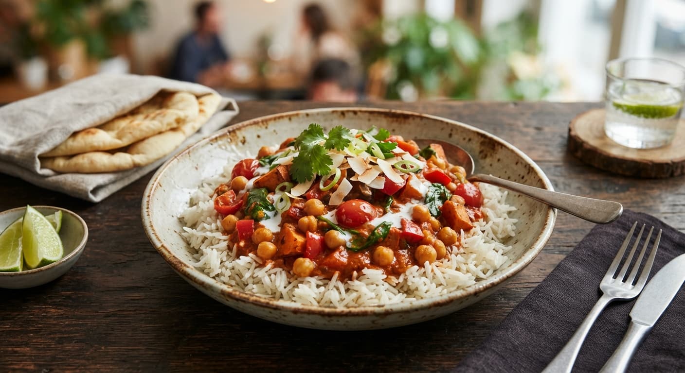 Coconut Red Curry Chickpeas over Basmati Rice