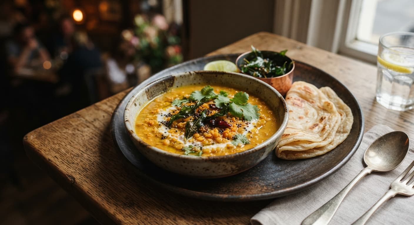 Coconut Red Lentil Dal with Crispy Curry Leaves