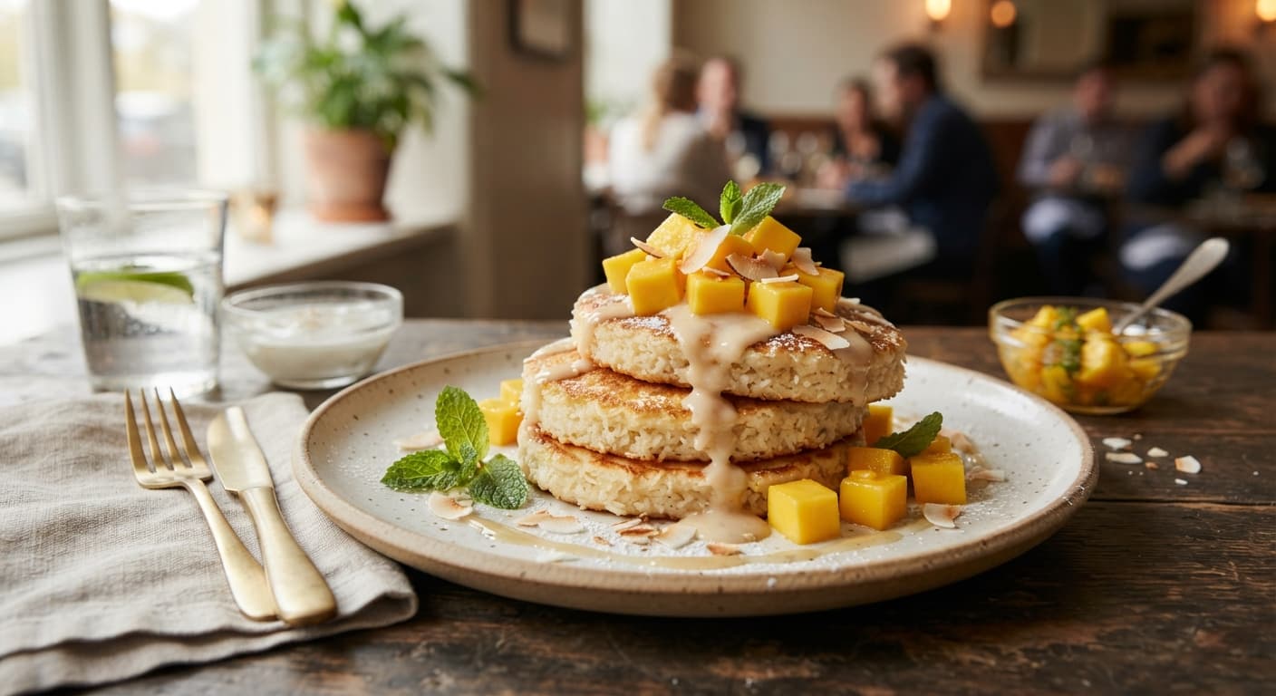 Coconut Rice Pancakes with Mango