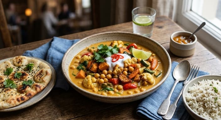 Coconut-Style Chickpea Curry with Roasted Vegetables