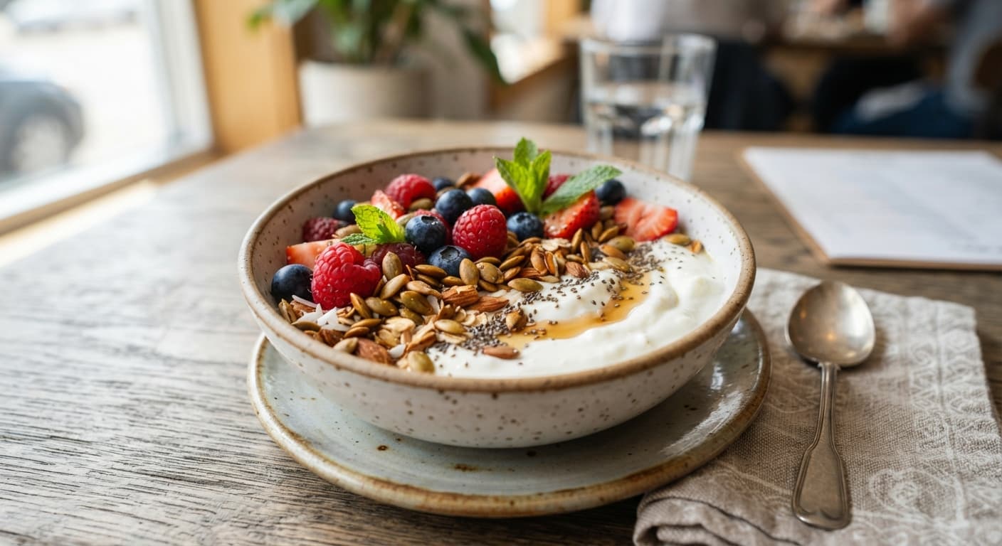 Coconut Yogurt Bowl with Toasted Pumpkin Seeds and Berries