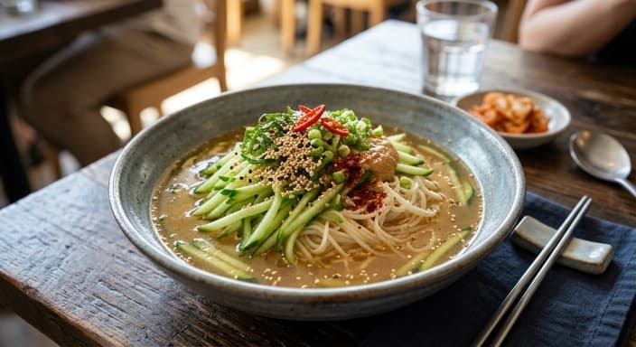 Cold Sesame Cucumber Noodles (Oi Naengguk Style)