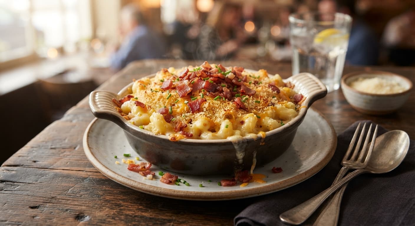 Comfort Food Baked Macaroni and Cheese with Bacon