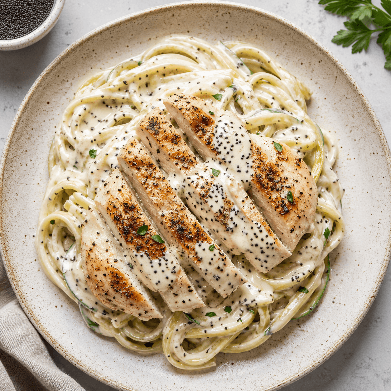 Comfort Food: Creamy Poppy Seed Chicken Alfredo (Low-Carb)