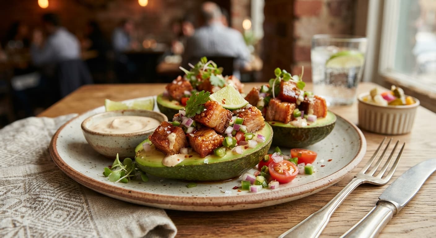 Comfort Food Crispy Pork Belly Avocado Boats