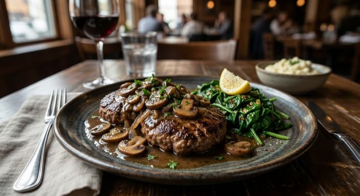 Comfort Food: Low-Carb Salisbury Steak with Pan Gravy and Spinach