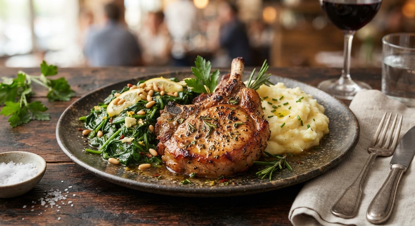Comfort Food Pork Chops with Garlic‑Spinach Saute
